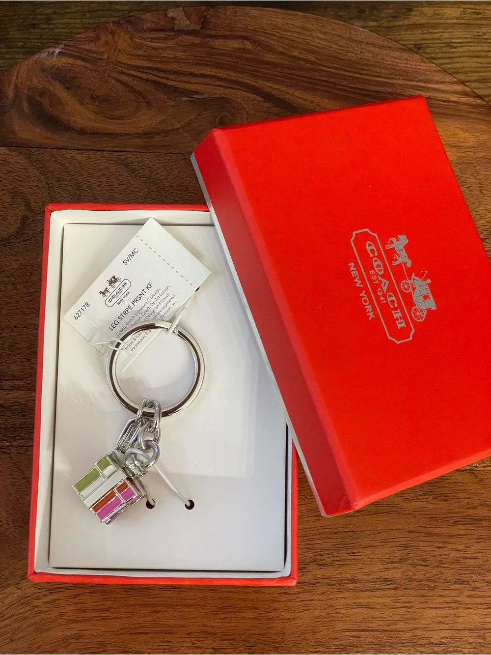 COACH Legacy Stripe Present Bag Charm w/Box
